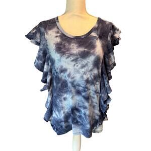 Song n Spirit Size Small Boho Retro Tie Dyed Sleeveless Knit Top Blue Ruffle